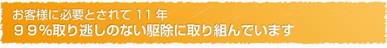 お客様に必要とされて11年９９％取り逃しのない駆除に取り組んでいます